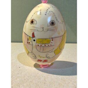 Hand-Painted Real Easter Bunny Egg Ornament With Pink Ribbon Hanger